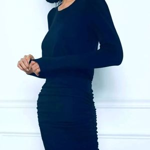 Anthropologie Sundry ruched navy midi dress long sleeves Medium